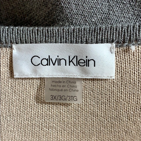 Calvin Klein Gray Open Front Long Knit Cardigan w/Contrast Color - Picture 8 of 10